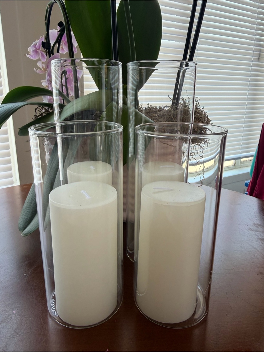 Clear Glass Hurricane Candle Holders with White Pillar Candles - Picture 3 of 4